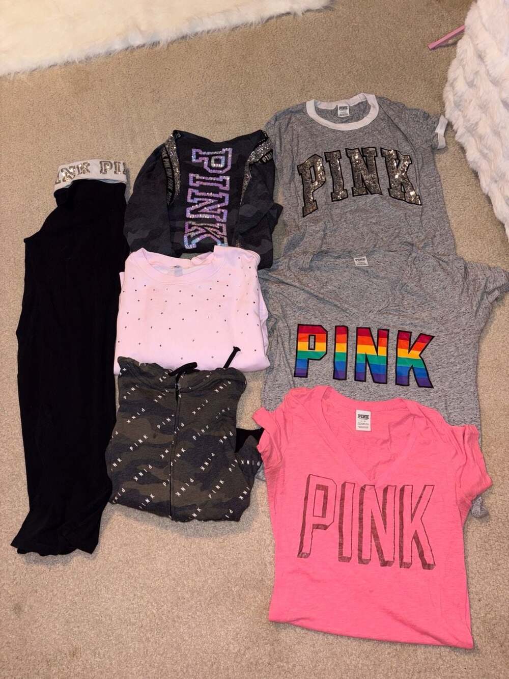 Victoria's Secret PINK 7-Piece Clothing Bundle Leggings Hoodies Tees Size Large